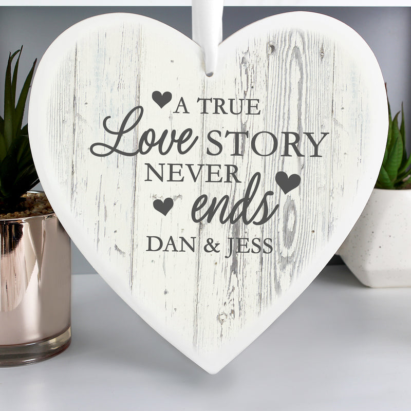 Personalised Love Story Large Wooden Heart Decoration Hanging Decorations & Signs Everything Personal