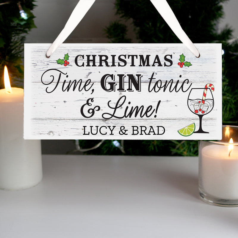 Personalised Christmas Gin Wooden Sign Wooden Everything Personal