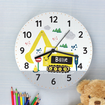 Personalised Digger Wooden Clock Clocks & Watches Everything Personal