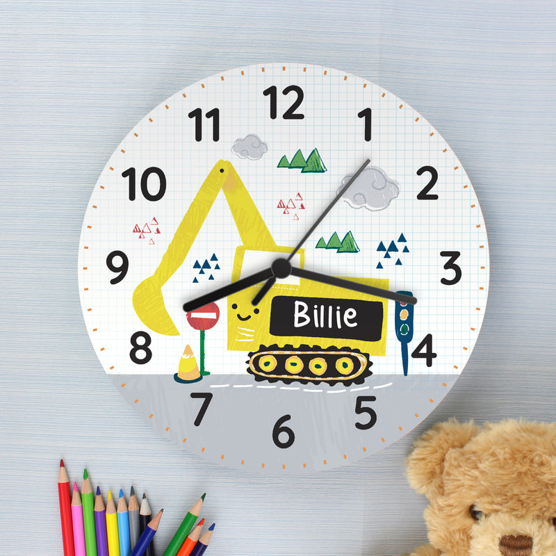 Personalised Digger Wooden Clock Clocks & Watches Everything Personal