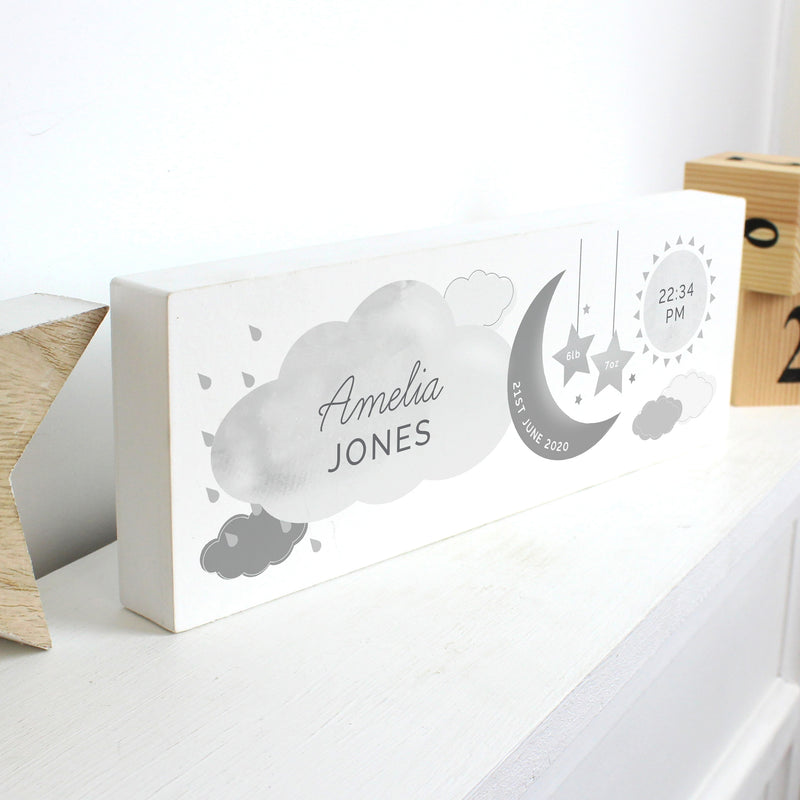 Personalised New Baby Moon & Stars Wooden Block Nursery Sign Hanging Decorations & Signs Everything Personal