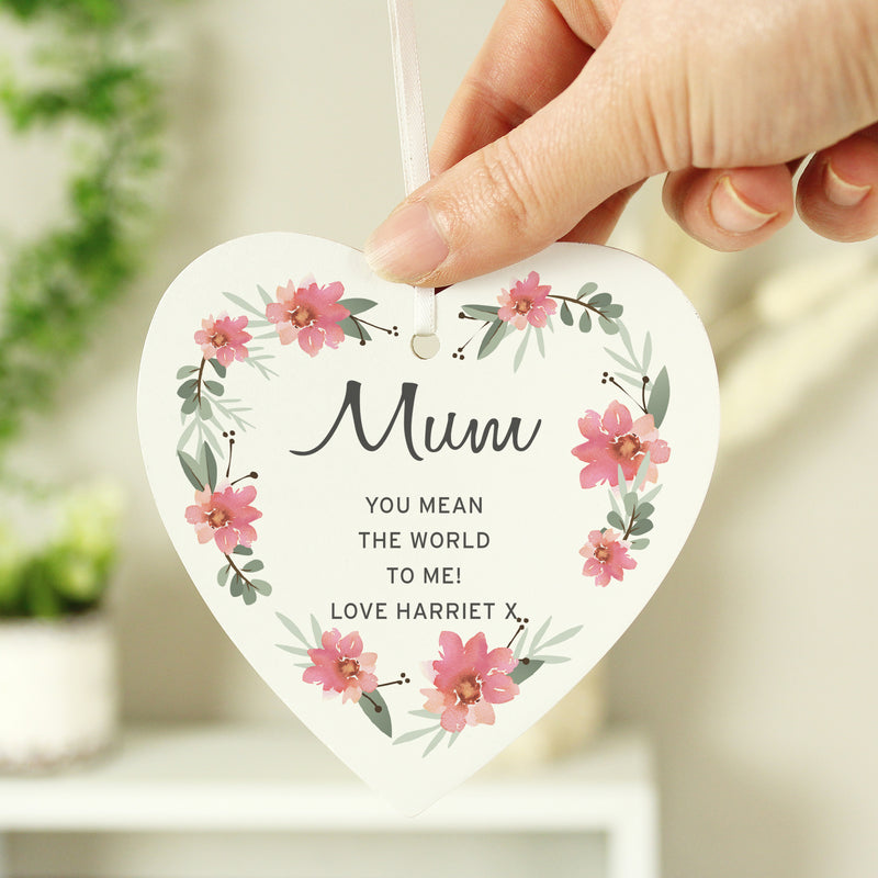 Personalised Floral Sentimental Wooden Heart Decoration Wooden Everything Personal