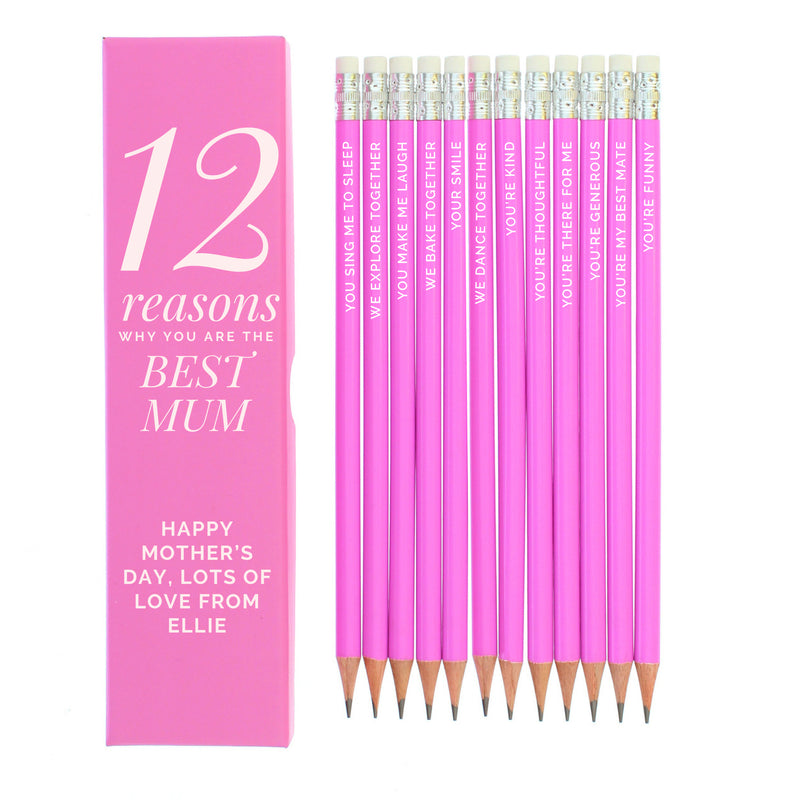 Personalised 12 Reasons Box and 12 Pink HB Pencils Stationery & Pens Everything Personal