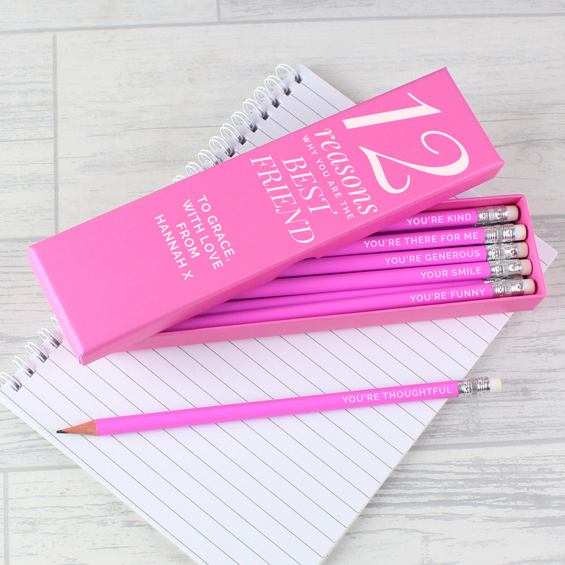 Personalised 12 Reasons Box and 12 Pink HB Pencils Stationery & Pens Everything Personal