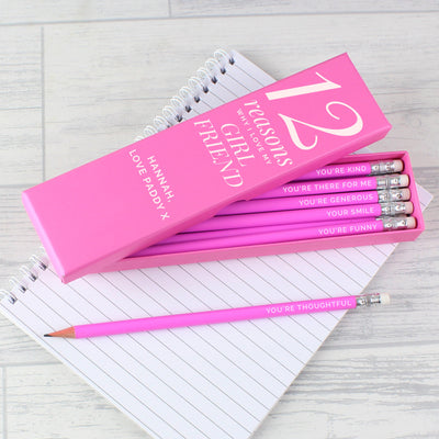 Personalised 12 Reasons Box and 12 Pink HB Pencils Stationery & Pens Everything Personal