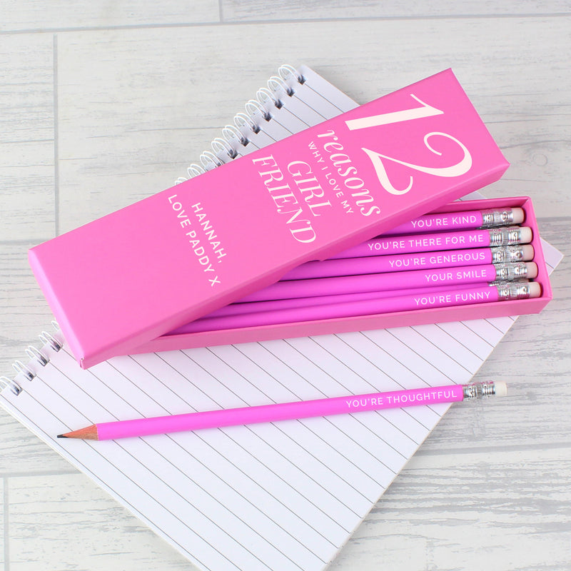 Personalised 12 Reasons Box and 12 Pink HB Pencils Stationery & Pens Everything Personal