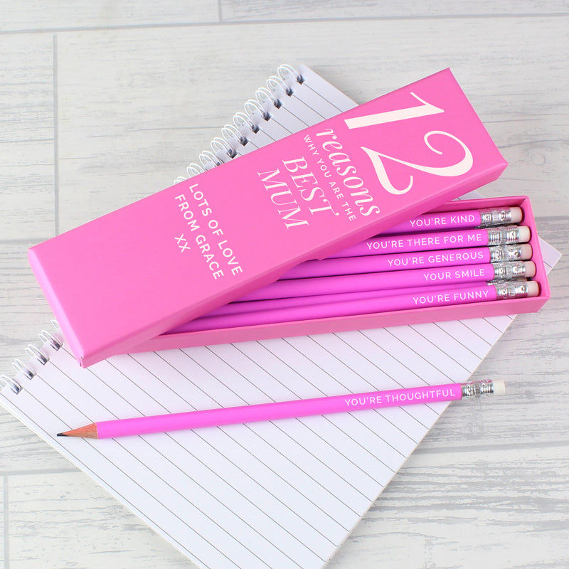 Personalised 12 Reasons Box and 12 Pink HB Pencils Stationery & Pens Everything Personal