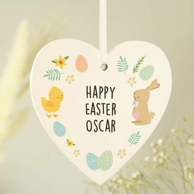 Personalised Easter Bunny & Chick Wooden Heart Decoration Hanging Decorations & Signs Everything Personal