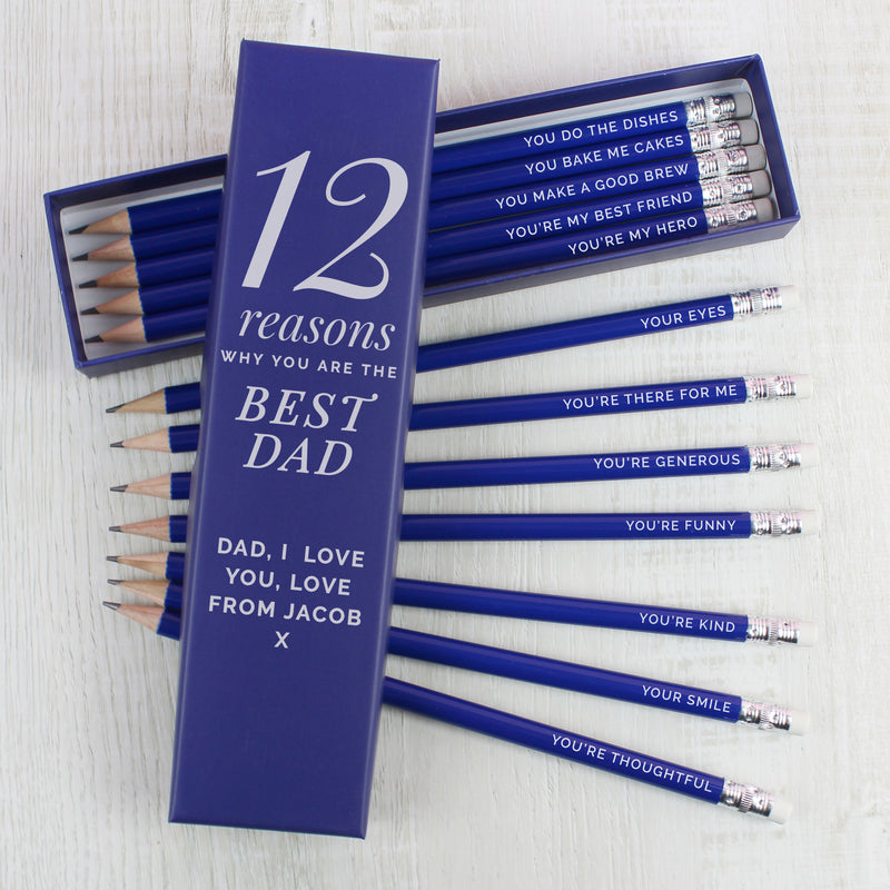 Personalised 12 Reasons Box and 12 Blue HB Pencils Stationery & Pens Everything Personal