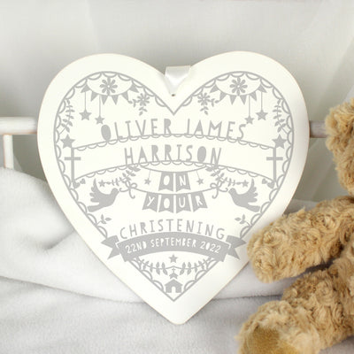 Personalised Grey Papercut Style Large Wooden Heart Hanging Decorations & Signs Everything Personal