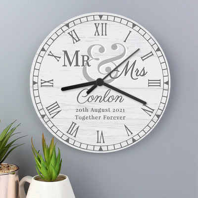 Personalised Mr & Mrs Wooden Clock Clocks & Watches Everything Personal