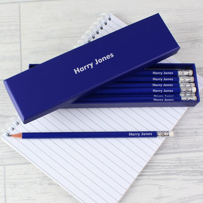 Personalised Box and 12 Blue HB Pencils Stationery & Pens Everything Personal