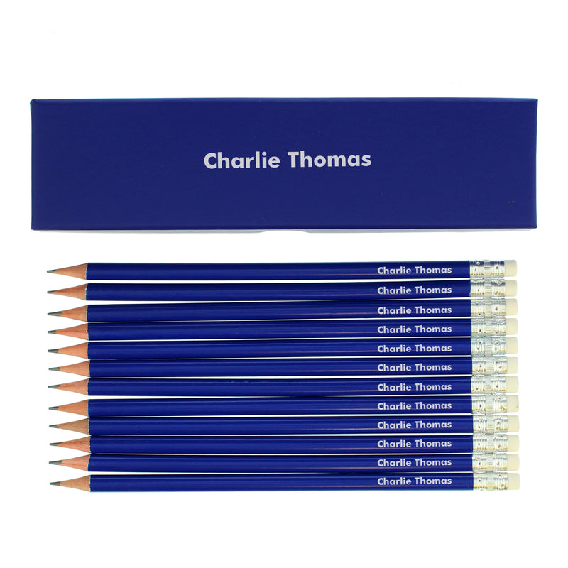 Personalised Box and 12 Blue HB Pencils Stationery & Pens Everything Personal