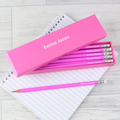 Personalised Box and 12 Pink HB Pencils Stationery & Pens Everything Personal