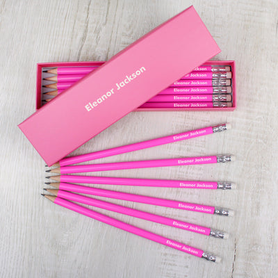 Personalised Box and 12 Pink HB Pencils Stationery & Pens Everything Personal