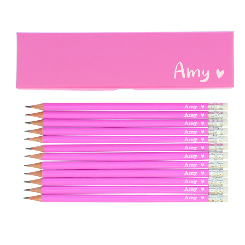Personalised Heart Box and 12 Pink HB Pencils Stationery & Pens Everything Personal