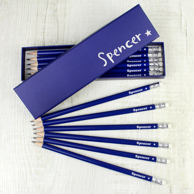 Personalised Star Box and 12 Blue HB Pencils Stationery & Pens Everything Personal