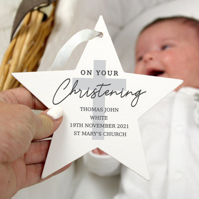 Personalised On Your Christening Wooden Star Decoration Hanging Decorations & Signs Everything Personal