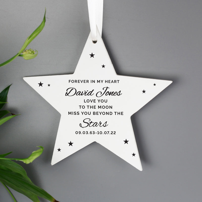 Personalised Miss You Beyond The Stars Wooden Star Decoration Hanging Decorations & Signs Everything Personal