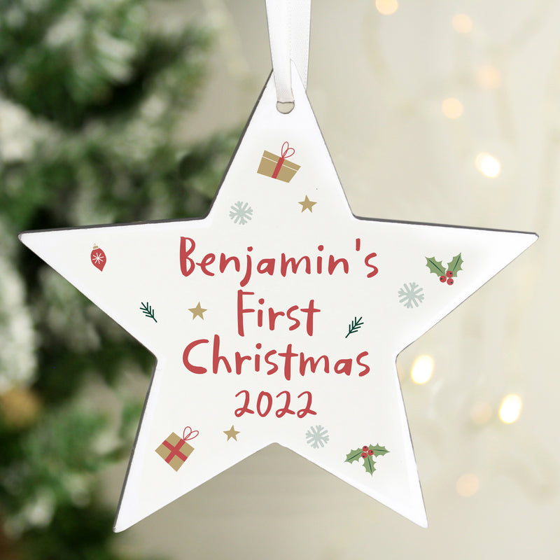 Personalised First Christmas Wooden Star Decoration Christmas Decorations Everything Personal