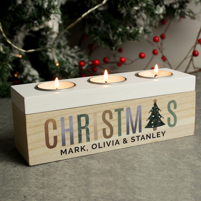 Personalised Christmas Tree Triple Tea Light Box Candles & Reed Diffusers Everything Personal