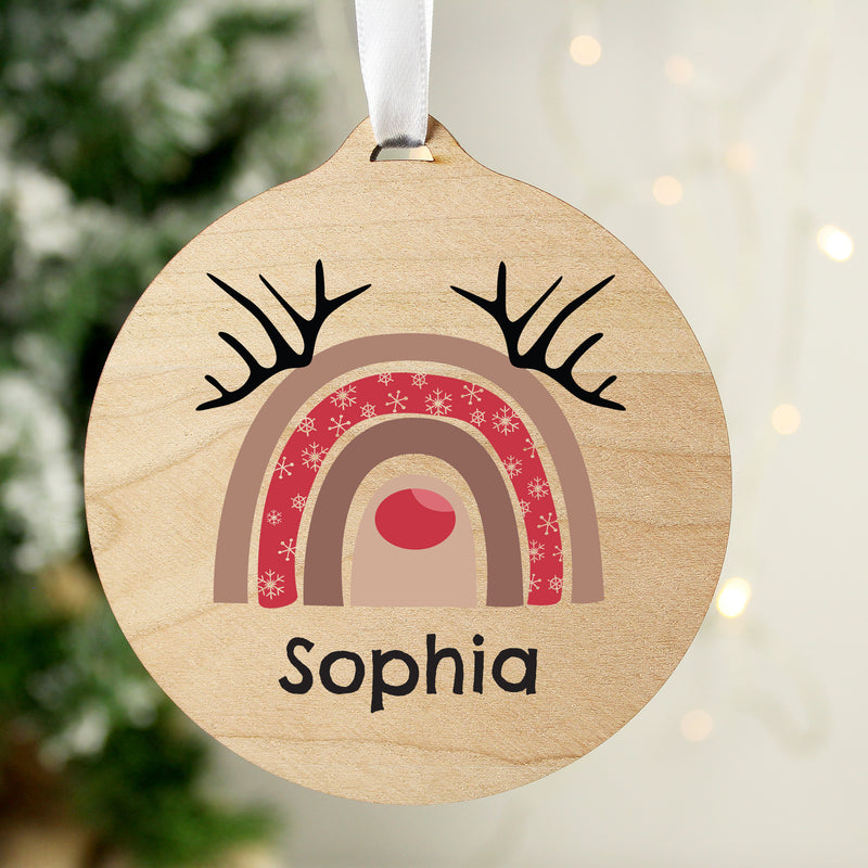 Personalised Rainbow Reindeer Round Wooden Decoration Christmas Decorations Everything Personal