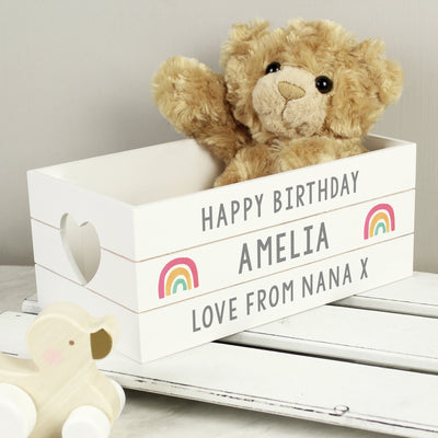 Personalised Rainbow White Wooden Crate Storage Everything Personal