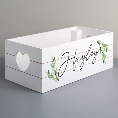 Personalised Botanical White Wooden Crate Wooden Everything Personal