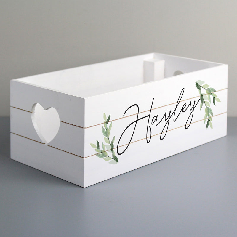 Personalised Botanical White Wooden Crate Wooden Everything Personal