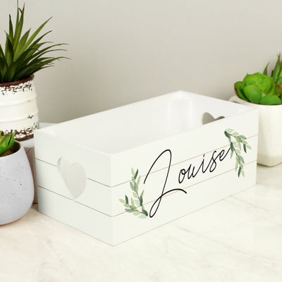Personalised Name Only Botanical White Wooden Crate Storage Everything Personal