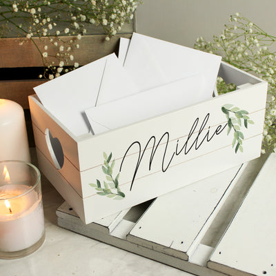 Personalised Botanical White Wooden Crate Wooden Everything Personal