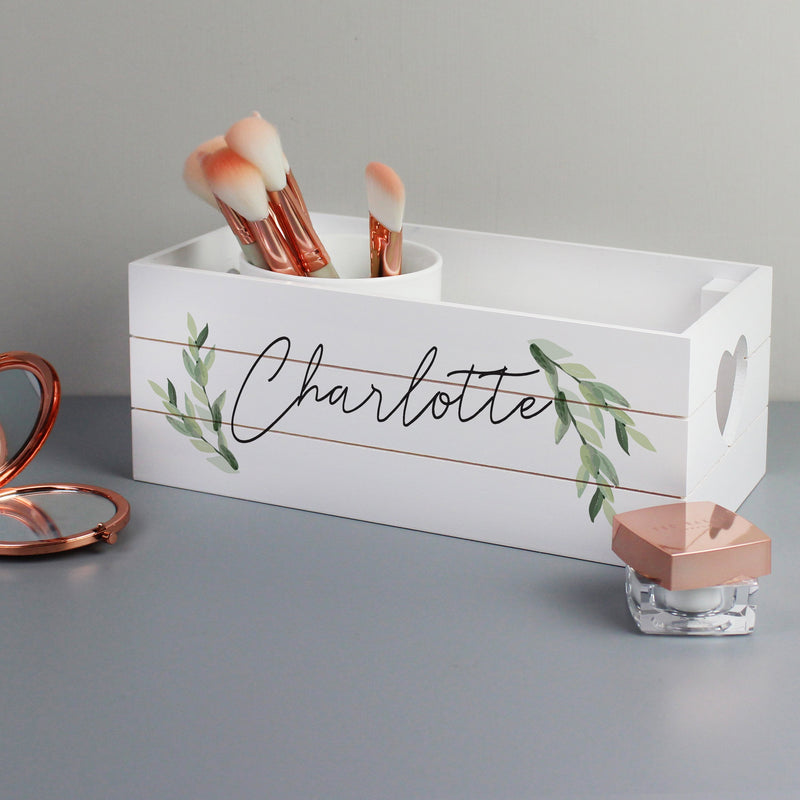 Personalised Botanical White Wooden Crate Wooden Everything Personal
