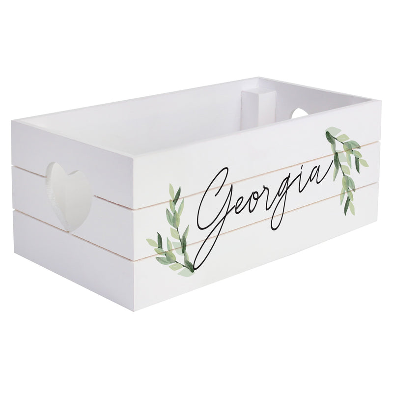 Personalised Botanical White Wooden Crate Wooden Everything Personal