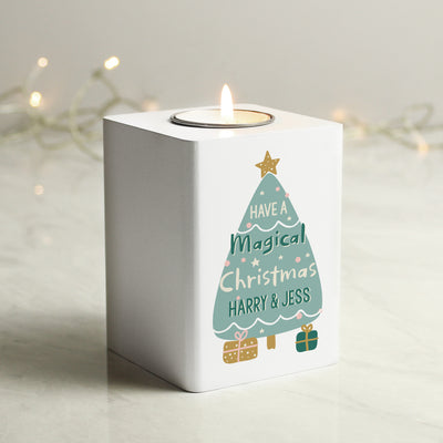 Personalised Christmas Tree White Wooden Tea light Holder Candles & Reed Diffusers Everything Personal