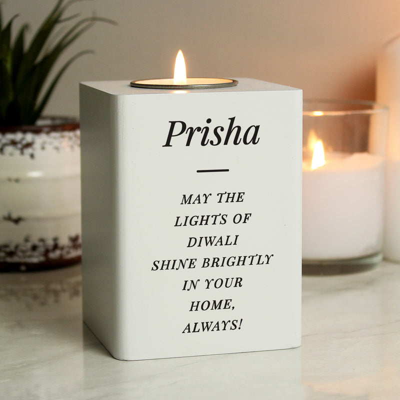 Personalised White Wooden Tea light Holder Candles & Reed Diffusers Everything Personal