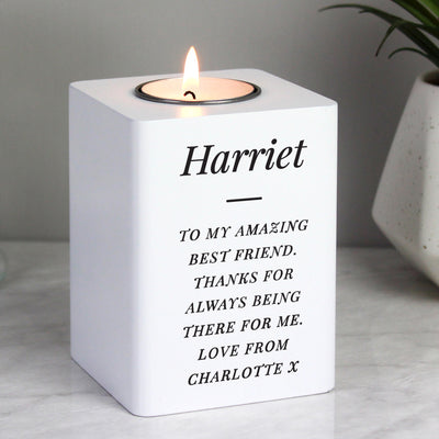 Personalised White Wooden Tea light Holder Candles & Reed Diffusers Everything Personal