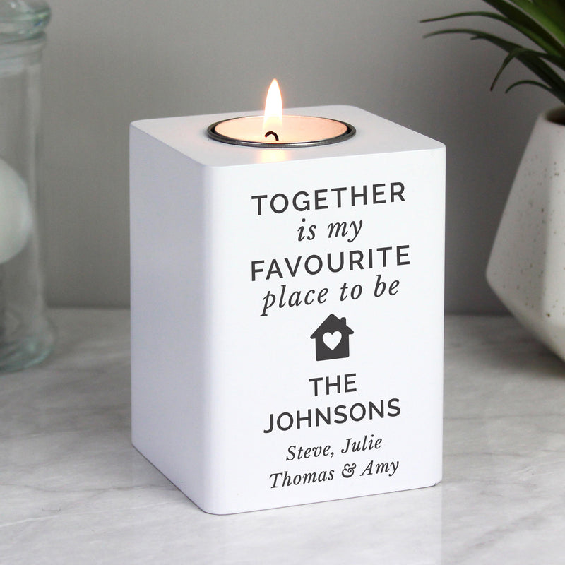 Personalised Home White Wooden Tea light Holder Wooden Everything Personal