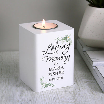 Personalised In Loving Memory White Wooden Tea light Holder Wooden Everything Personal