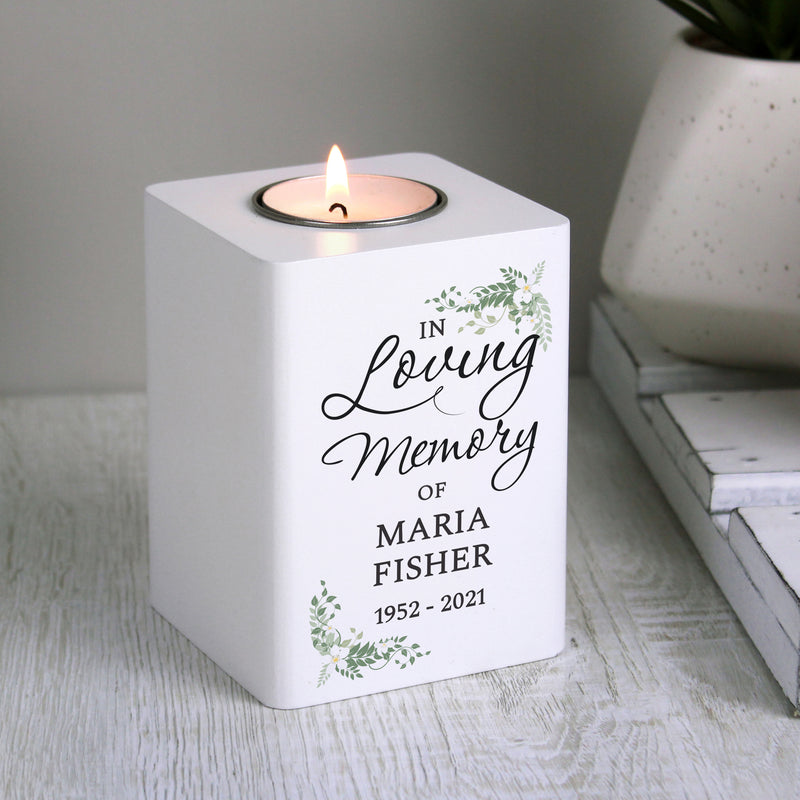 Personalised In Loving Memory White Wooden Tea light Holder Wooden Everything Personal