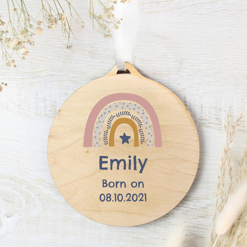 Personalised Pink Rainbow Round Wooden Decoration Hanging Decorations & Signs Everything Personal