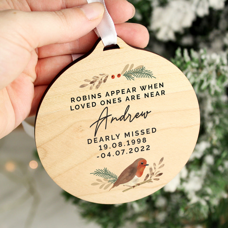 Personalised Robin Memorial Round Wooden Decoration Christmas Decorations Everything Personal