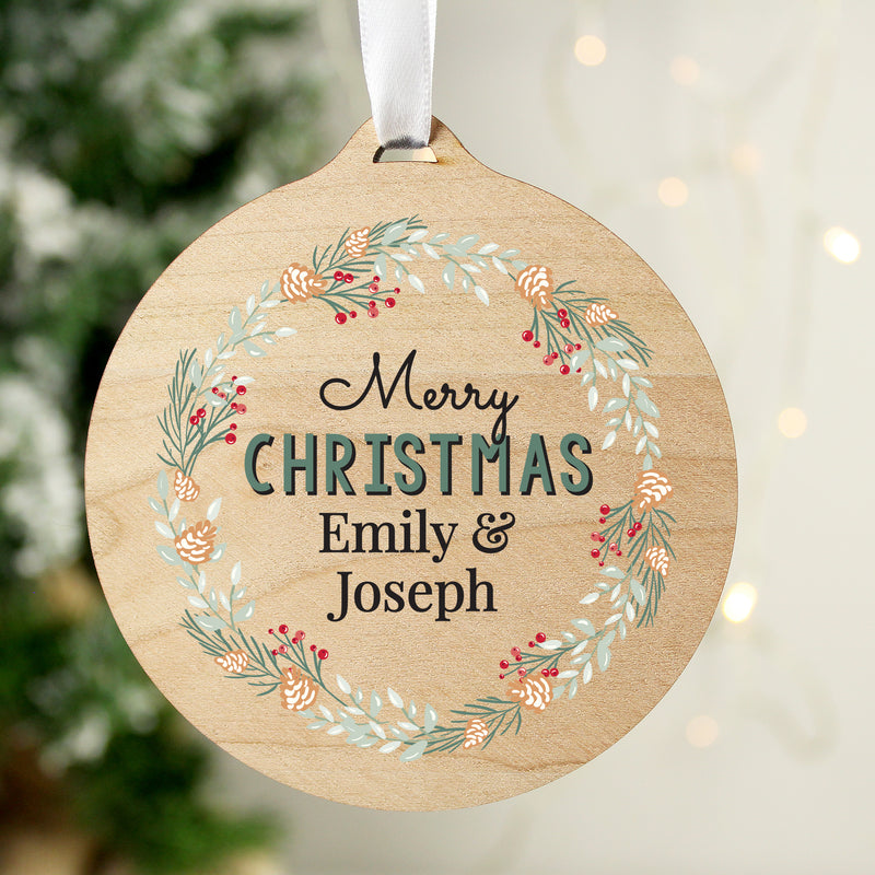 Personalised Wreath Round Wooden Decoration Christmas Decorations Everything Personal
