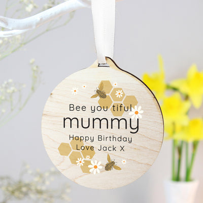Personalised Bee Round Wooden Decoration Hanging Decorations & Signs Everything Personal