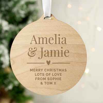 Personalised Couples Round Wooden Decoration Christmas Decorations Everything Personal