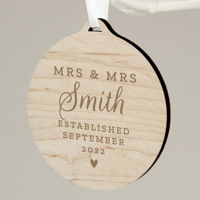 Personalised Mr & Mrs Round Wooden Decoration Christmas Decorations Everything Personal