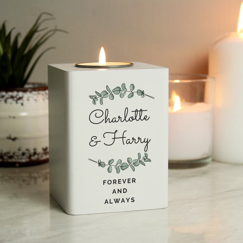 Personalised Botanical White Wooden Tea light Holder Candles & Reed Diffusers Everything Personal