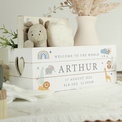 Personalised Safari Animals White Wooden Crate Storage Everything Personal