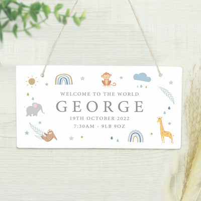 Personalised Safari Animals Wooden Sign Hanging Decorations & Signs Everything Personal