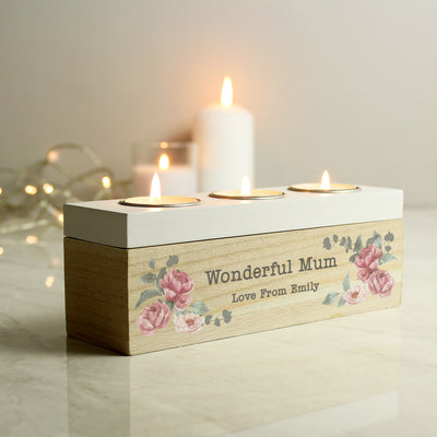 Personalised Floral Watercolour Triple Tealight Box Candles & Reed Diffusers Everything Personal
