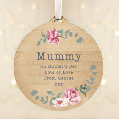 Personalised Floral Watercolour Round Wooden Decoration Hanging Decorations & Signs Everything Personal
